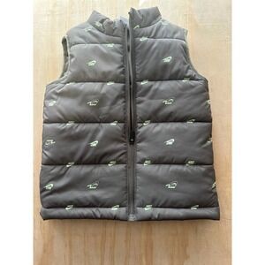 Nike Toddler Boys Puffer Vest 3T Brown Lime Green Logo Full Zip Fleece Lined